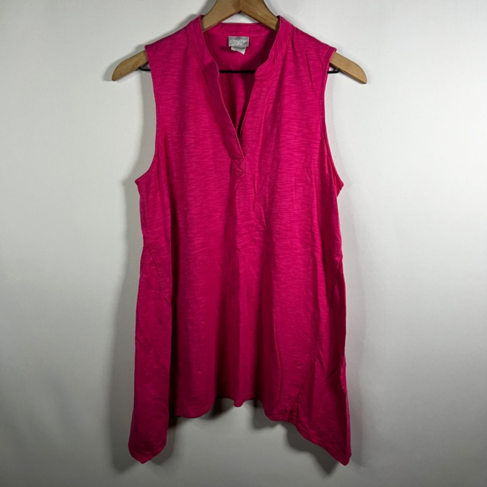 Chico's Top Women 1 US Medium Pink Collared V-Neck Sleeveless Blouse Lightweight